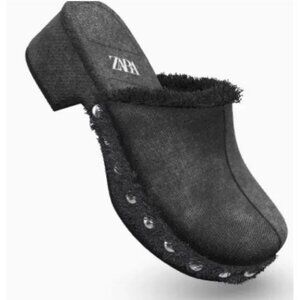 Zara Shoes | Zara Black Denim Clogs‎ | Color: Black/Silver | Size: 40 (Size 10)